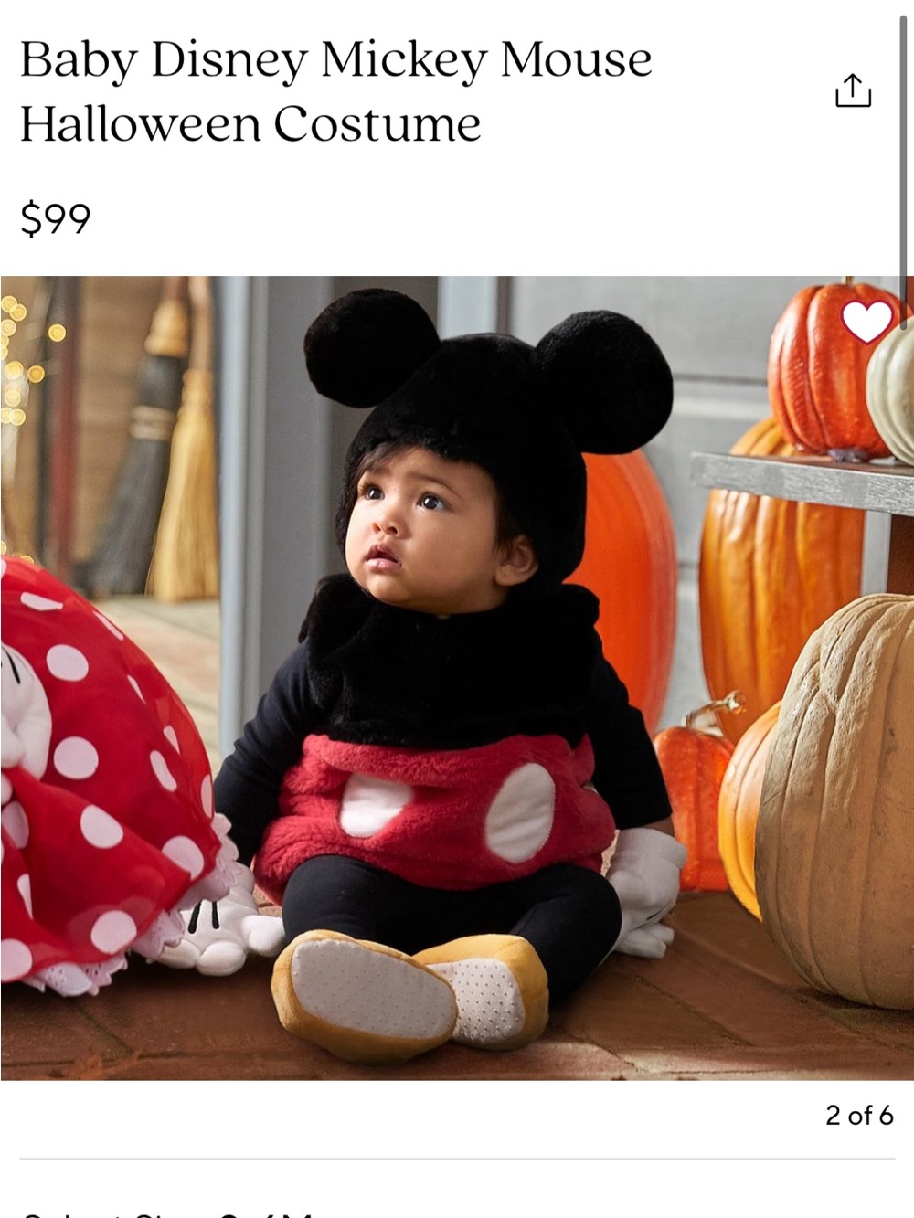 Pottery Barn Baby Disney Mickey Mouse Halloween Costume - NWT